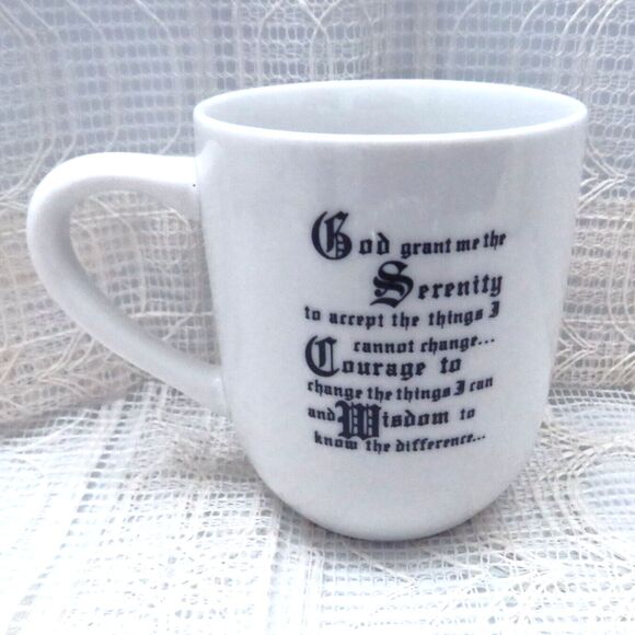 White Ceramic Coffee Mug with Serenity Prayer and Native American Girl Handmade - Picture 4 of 8